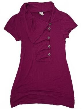 Vintage Canada Made Subway Fuchsia Cowl Neck Mini Dress W Buttons Detail Sz L